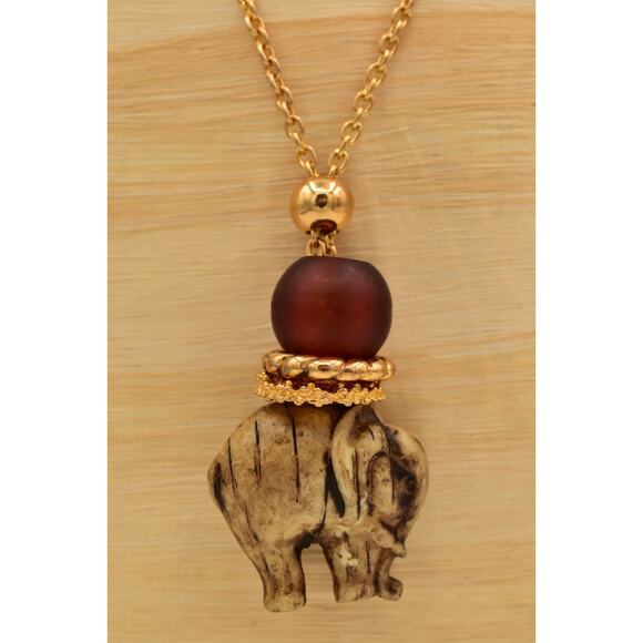 Vintage Resin Elephant Pendant Lucite Amber Gold Tone Chain Chunky 1980s Bin2 - Picture 2 of 11